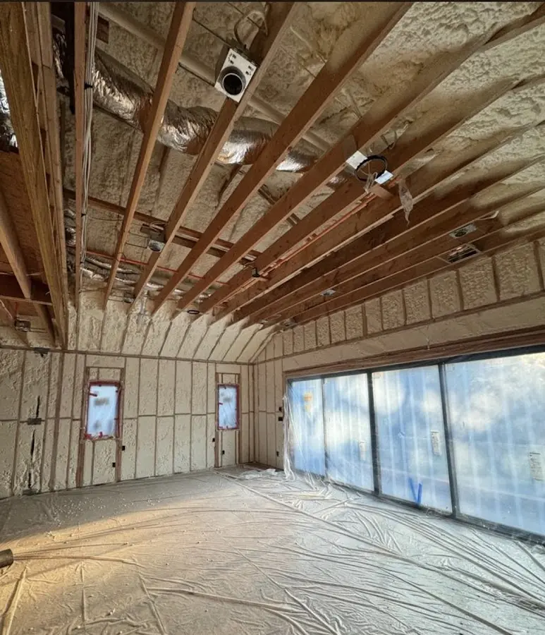 Interior walls and ceiling insulated with spray foam during new construction in Aiken